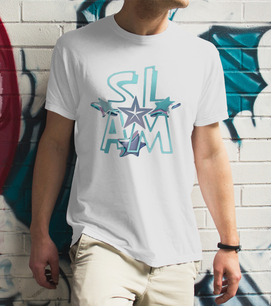 Slam Holographic Star Aqua And Purple Accents T-Shirt