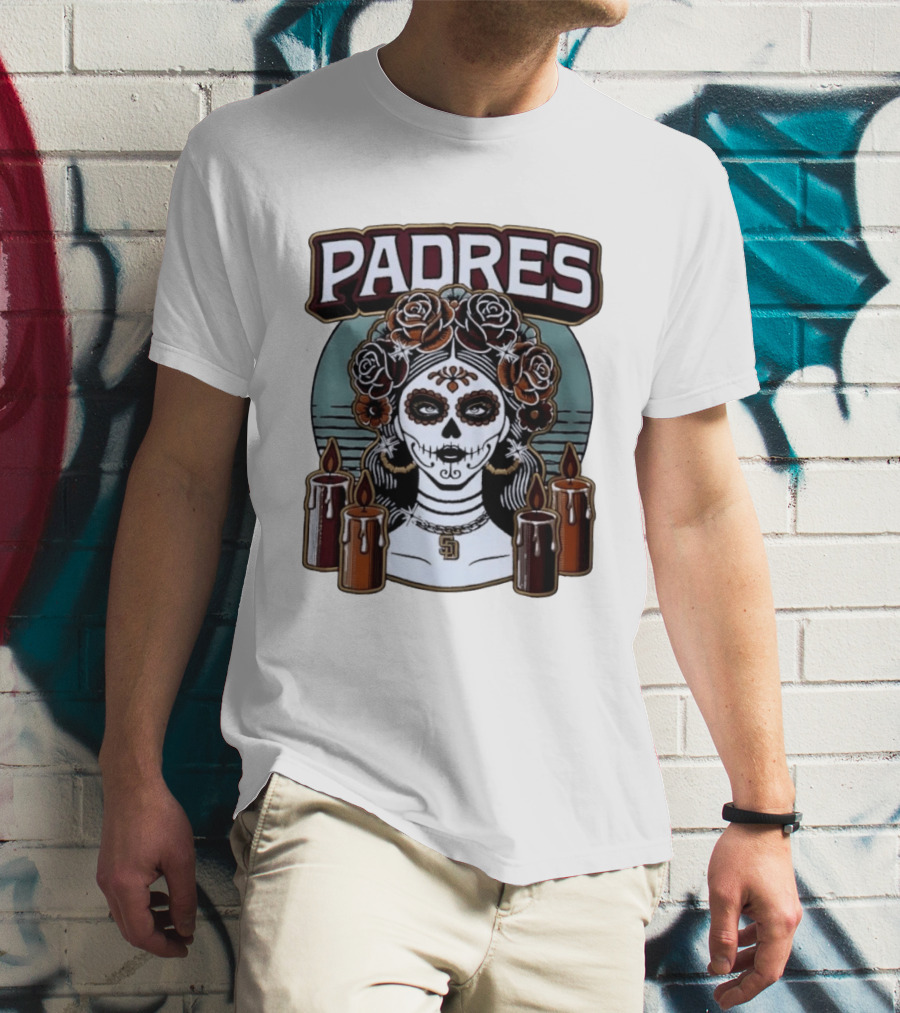 Padres Sugar Skull Woman With SD Pendant And Candles T-Shirt