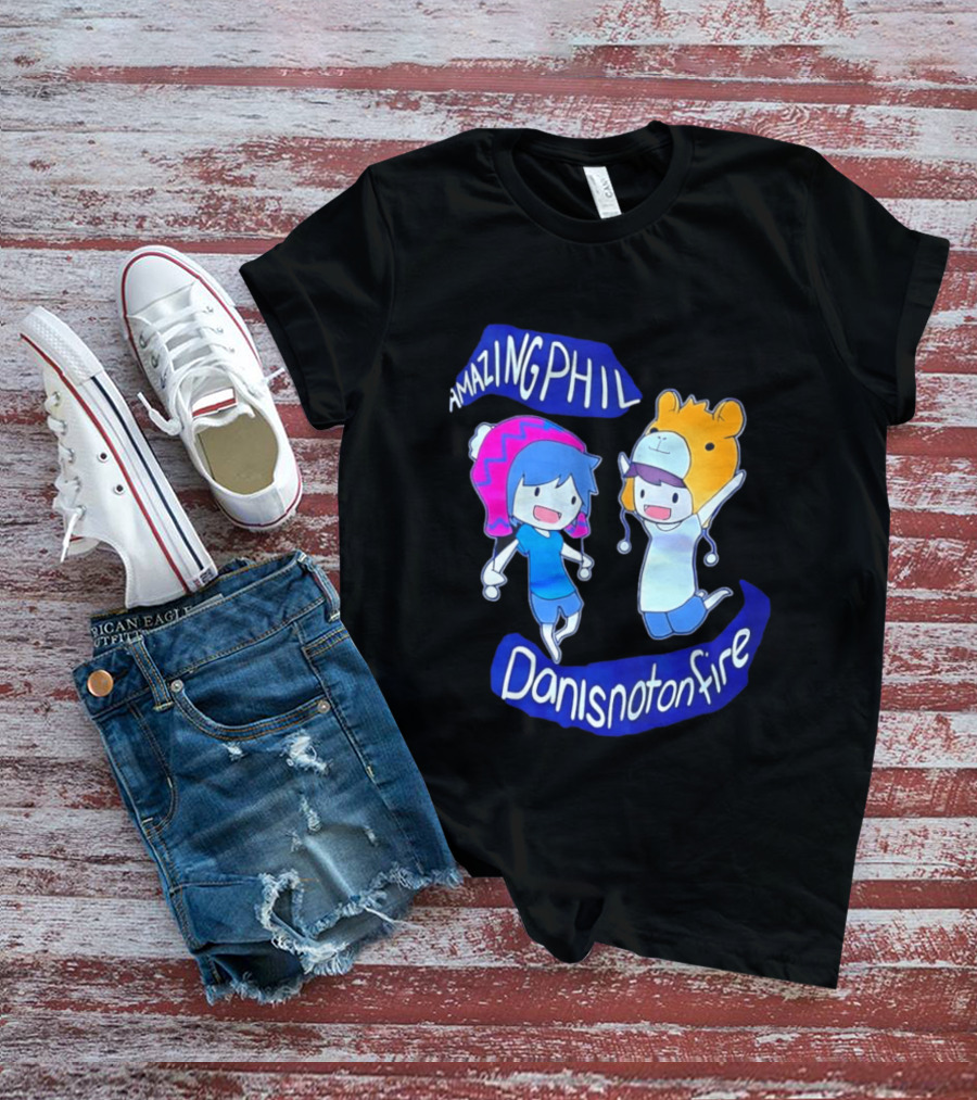 Amazing Phil Danisnotonfire Cartoon Characters Jumping T-Shirt