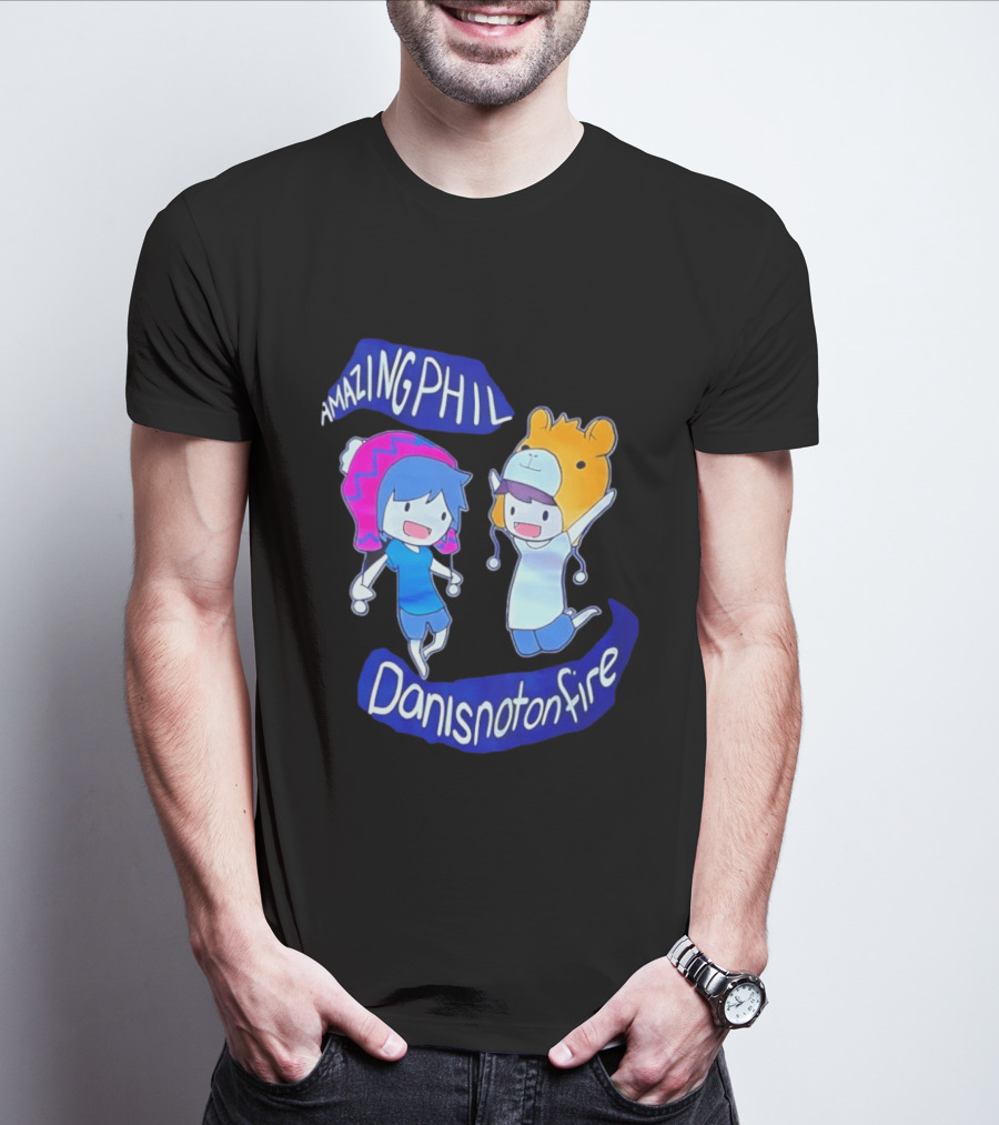 Amazing Phil Danisnotonfire Cartoon Characters Jumping T-Shirt