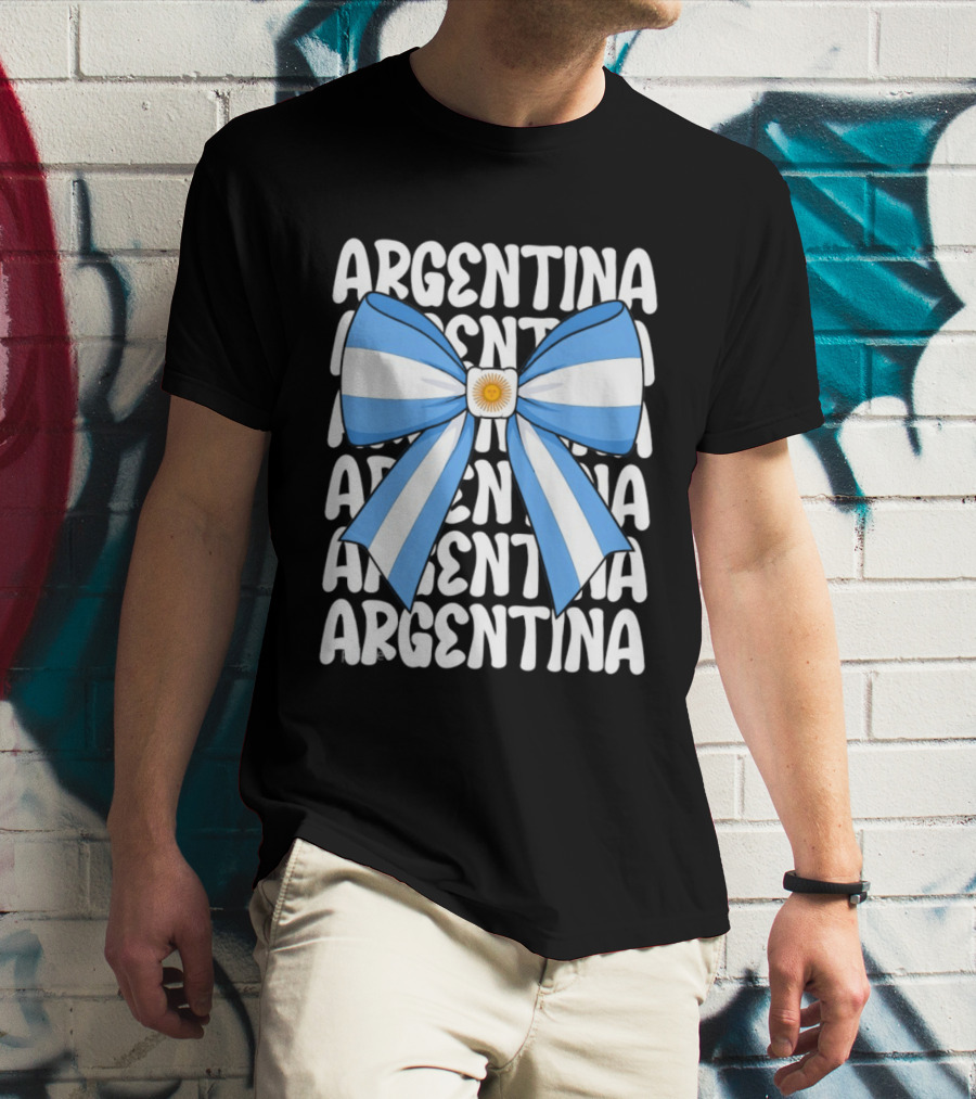 Argentina Flag Blue And White Bow Ribbon T-Shirt