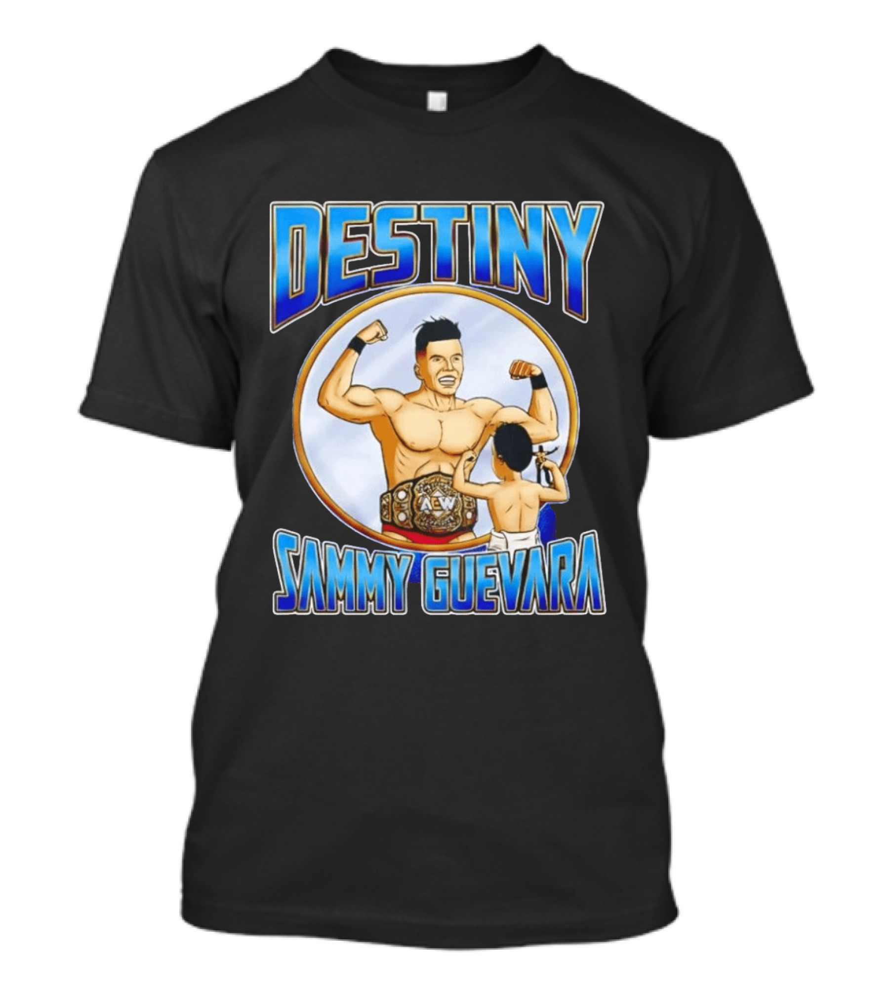 Destiny Sammy Guevara Flexing With Baby Holding AEW Wrestling Action Figure T-Shirt