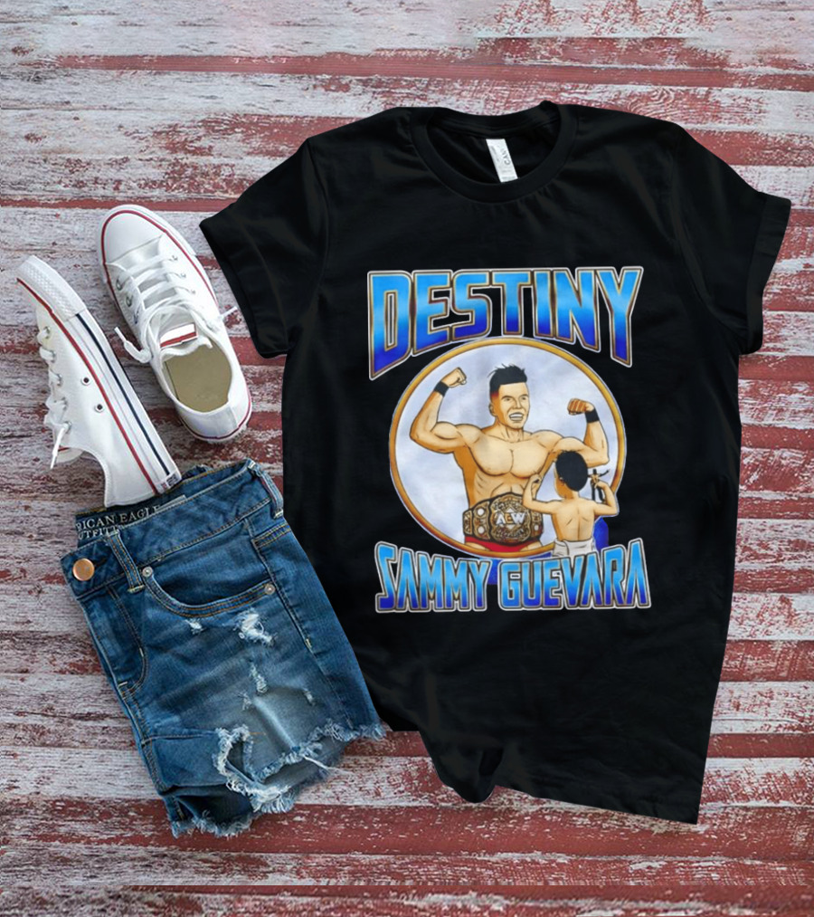 Destiny Sammy Guevara Flexing With Baby Holding AEW Wrestling Action Figure T-Shirt