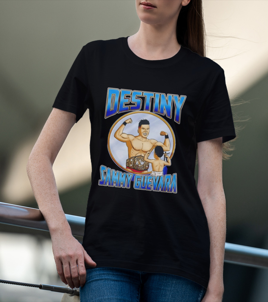 Destiny Sammy Guevara Flexing With Baby Holding AEW Wrestling Action Figure T-Shirt