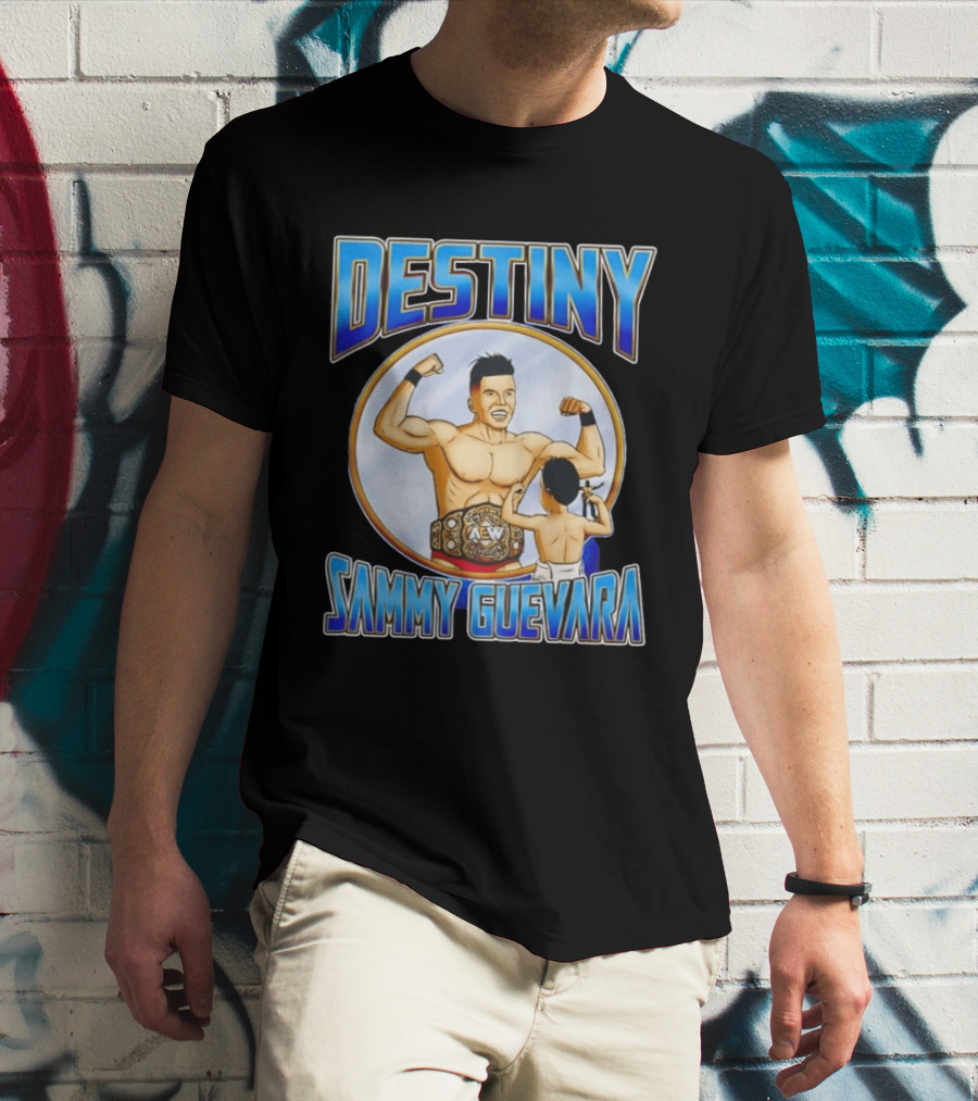 Destiny Sammy Guevara Flexing With Baby Holding AEW Wrestling Action Figure T-Shirt
