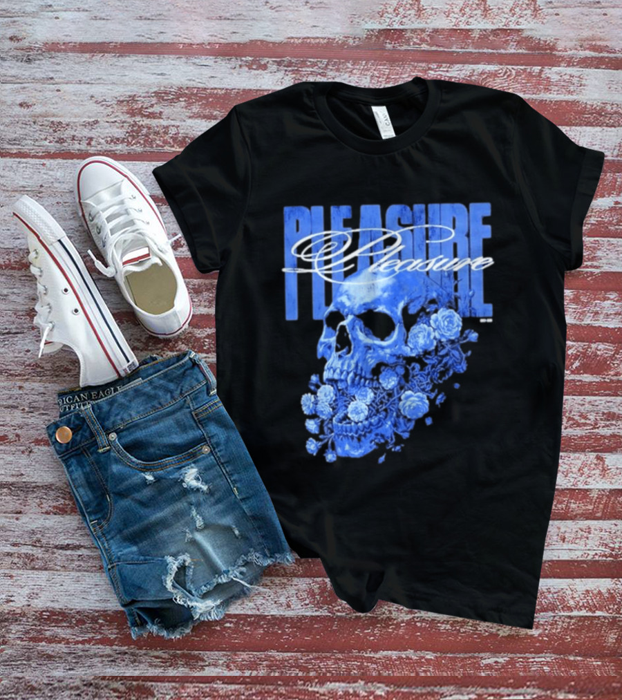 Pleasure Skull Roses Gothic Floral Blue T-Shirt