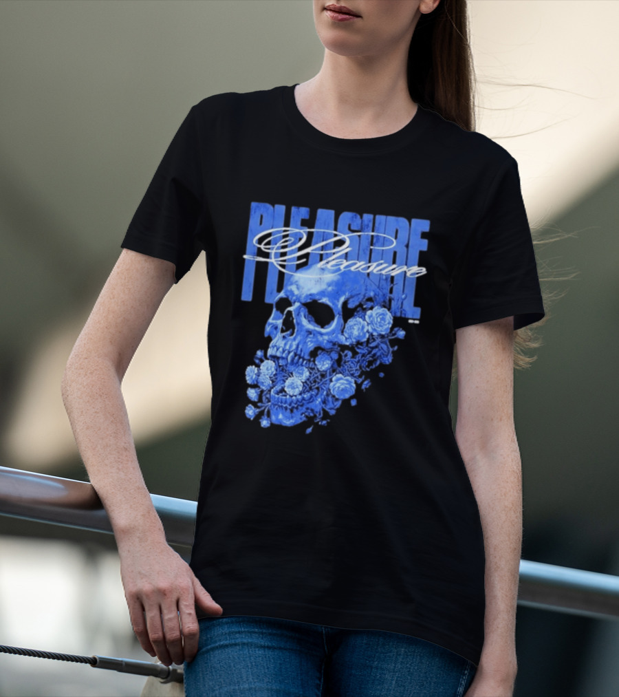 Pleasure Skull Roses Gothic Floral Blue T-Shirt