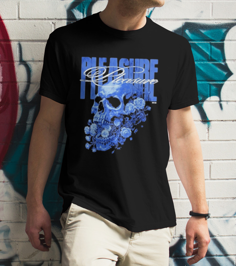 Pleasure Skull Roses Gothic Floral Blue T-Shirt