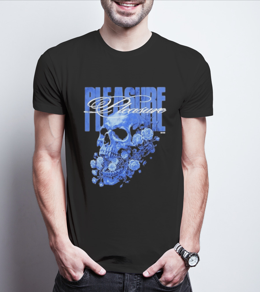 Pleasure Skull Roses Gothic Floral Blue T-Shirt
