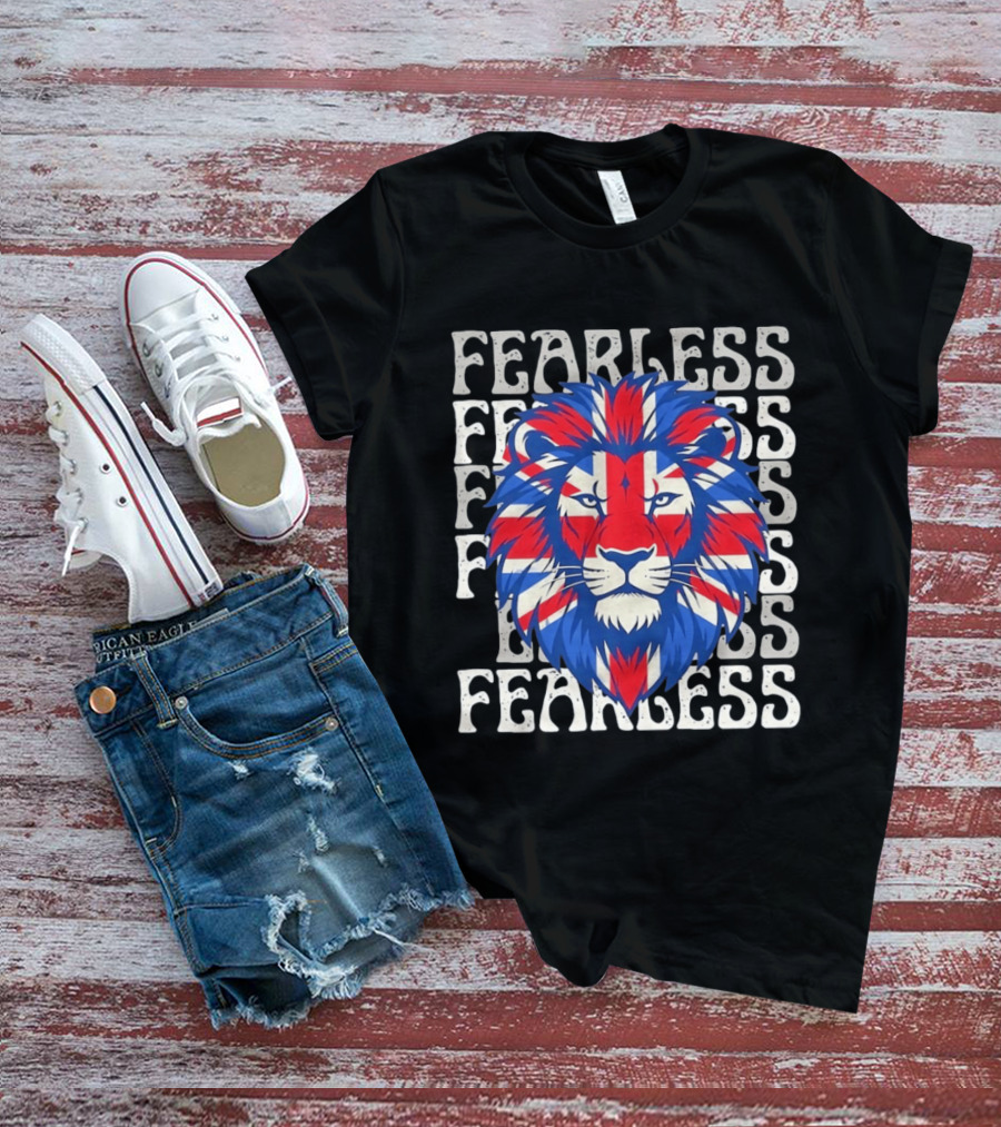 Fearless Union Jack Lion British Flag Pride T-Shirt