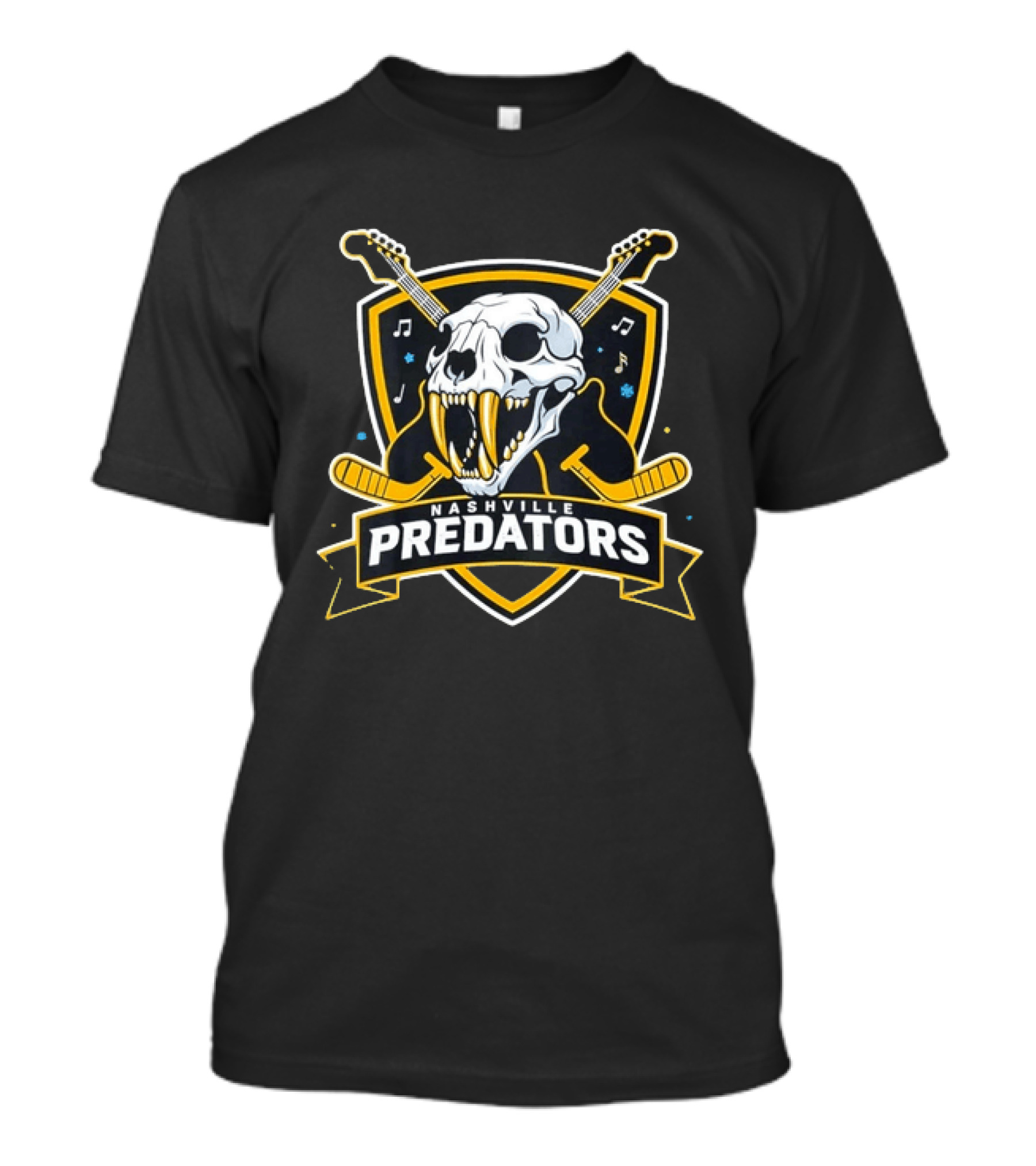Nashville Predators Hockey Skull With Guitars And Music Notes T-Shirt