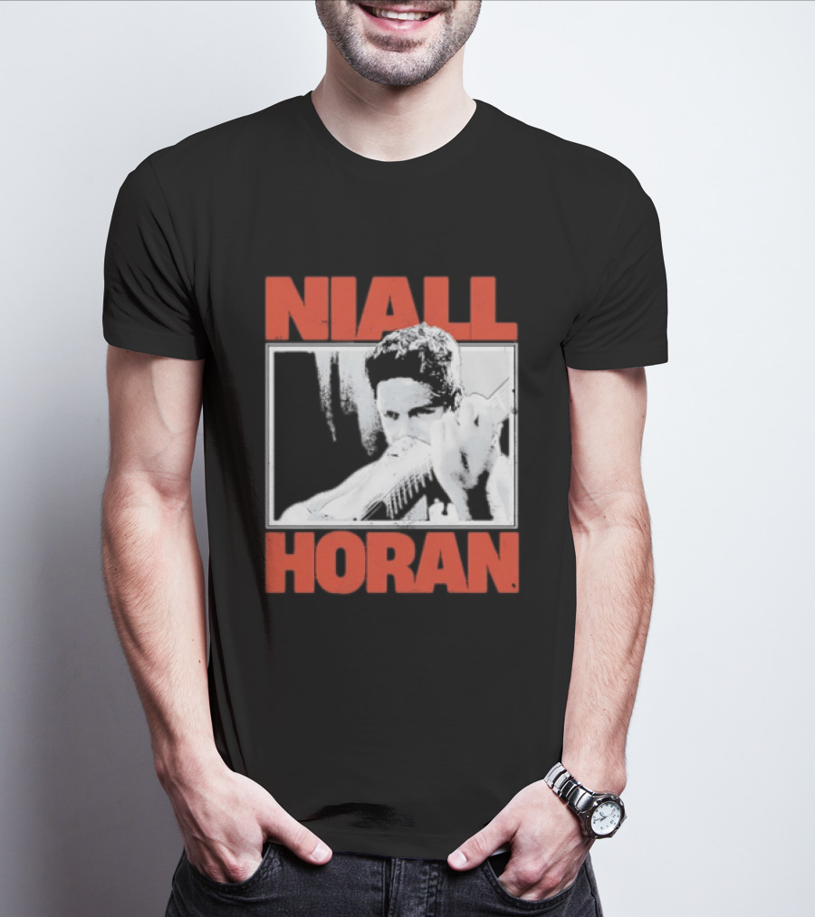 Niall Horan Playing Guitar Black And White T-Shirt