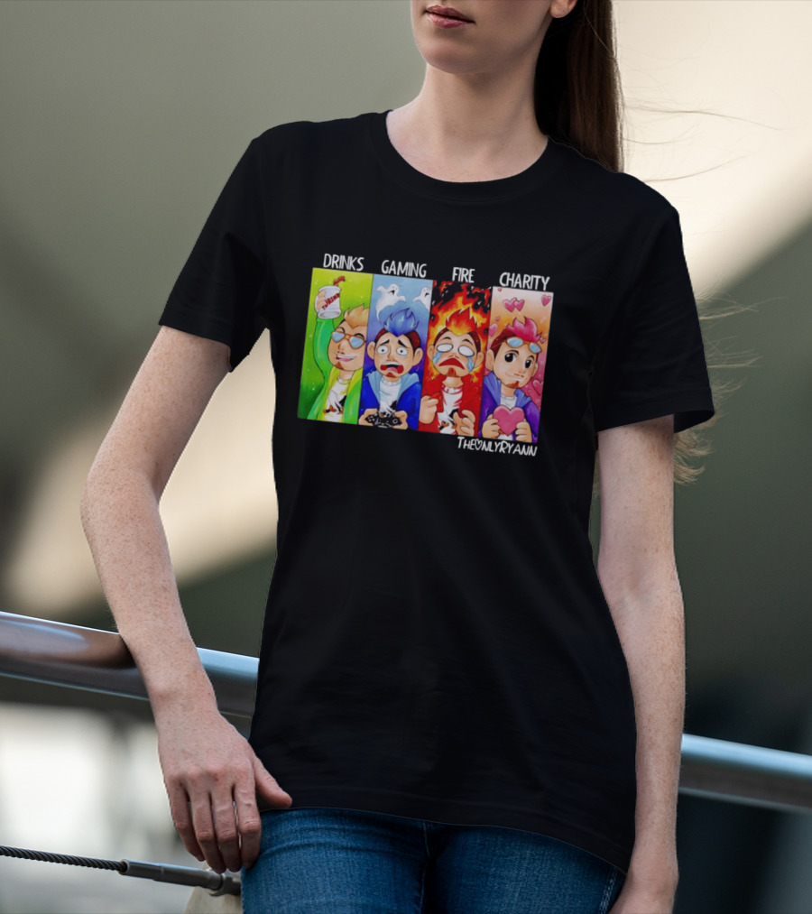 TheOnlyRyann Drinks Gaming Fire Charity Panel T-Shirt