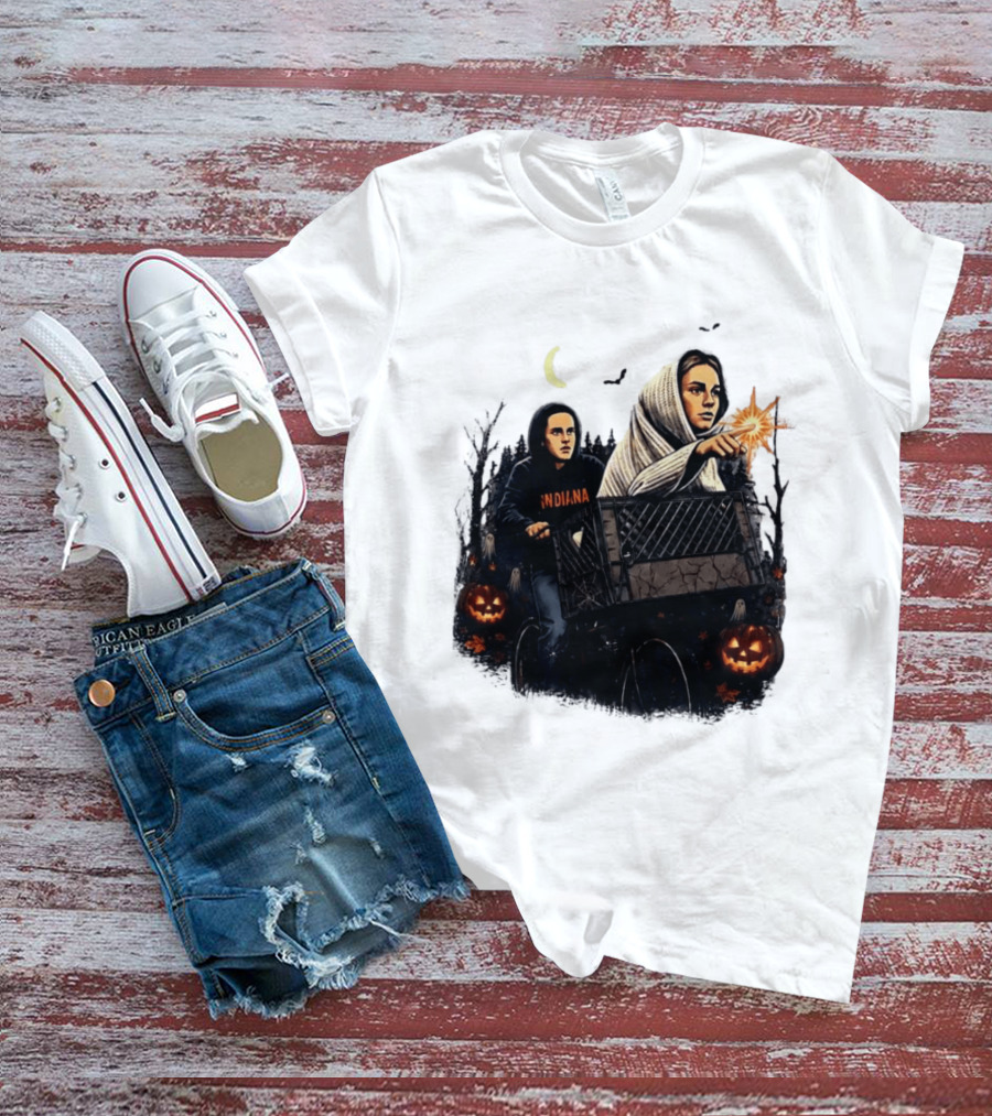 Caitlin Clark Stranger Things Indiana Halloween Bicycle Moon Pumpkin Glow Finger T-Shirt