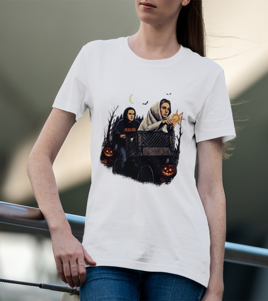 Caitlin Clark Stranger Things Indiana Halloween Bicycle Moon Pumpkin Glow Finger T-Shirt