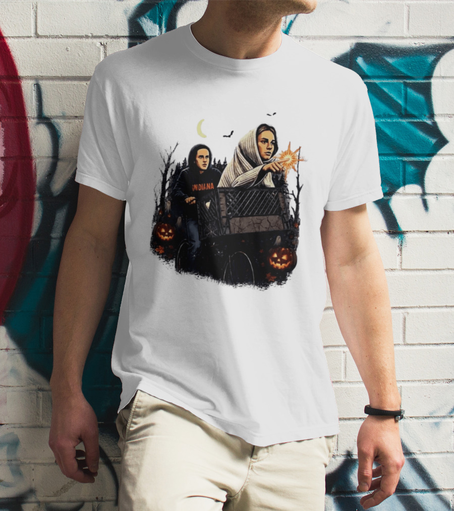 Caitlin Clark Stranger Things Indiana Halloween Bicycle Moon Pumpkin Glow Finger T-Shirt