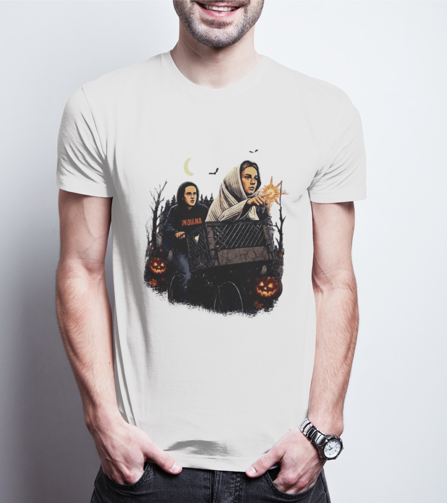 Caitlin Clark Stranger Things Indiana Halloween Bicycle Moon Pumpkin Glow Finger T-Shirt