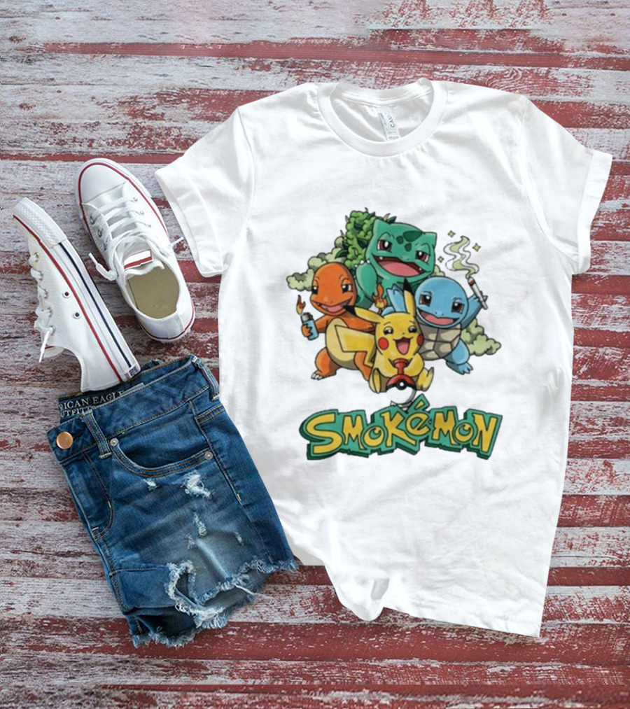 Smokemon Pikachu Charmander Squirtle Bulbasaur Fun T-Shirt