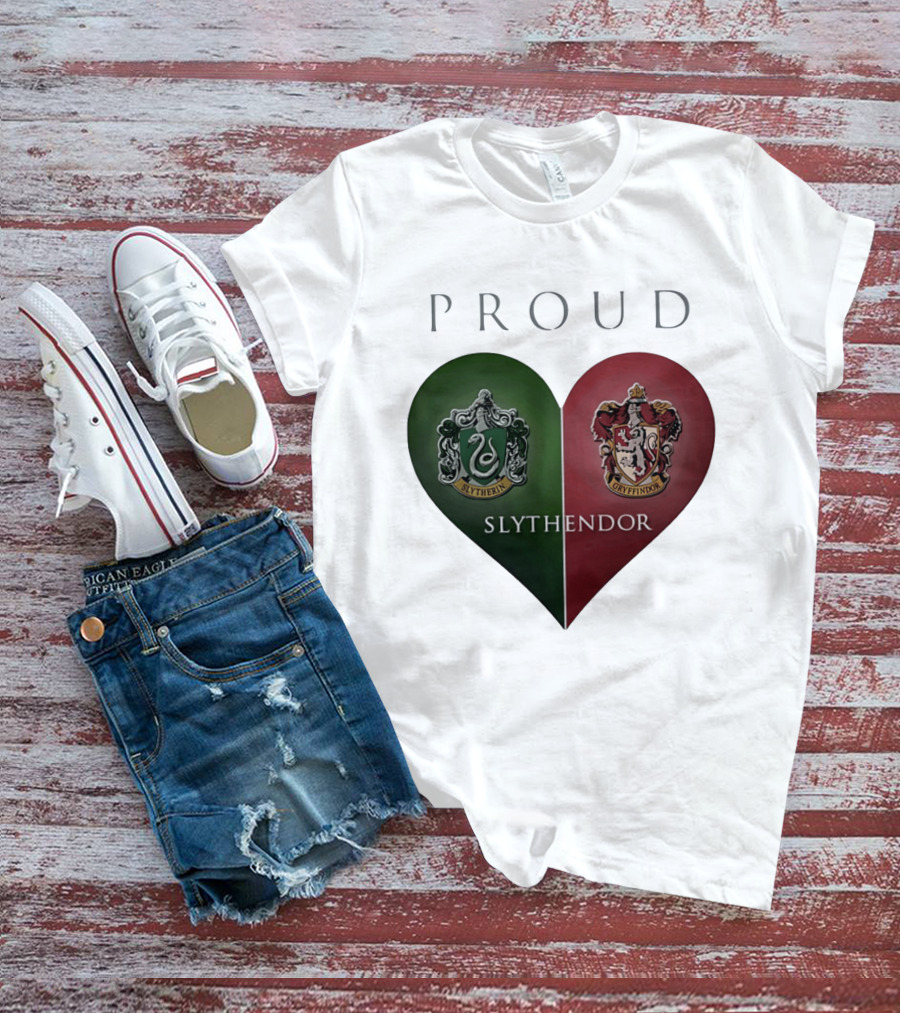 Proud Slythendor Heart Slytherin Gryffindor Crest Combination T-Shirt