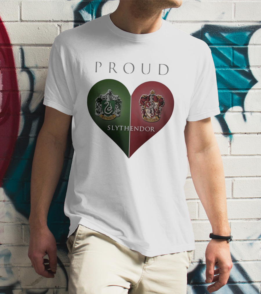 Proud Slythendor Heart Slytherin Gryffindor Crest Combination T-Shirt