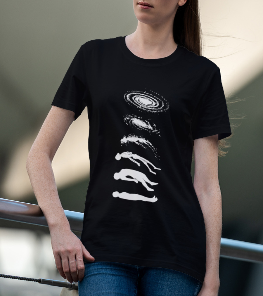 Ascending Galaxy Human Evolution Skeleton Floating Man T-Shirt
