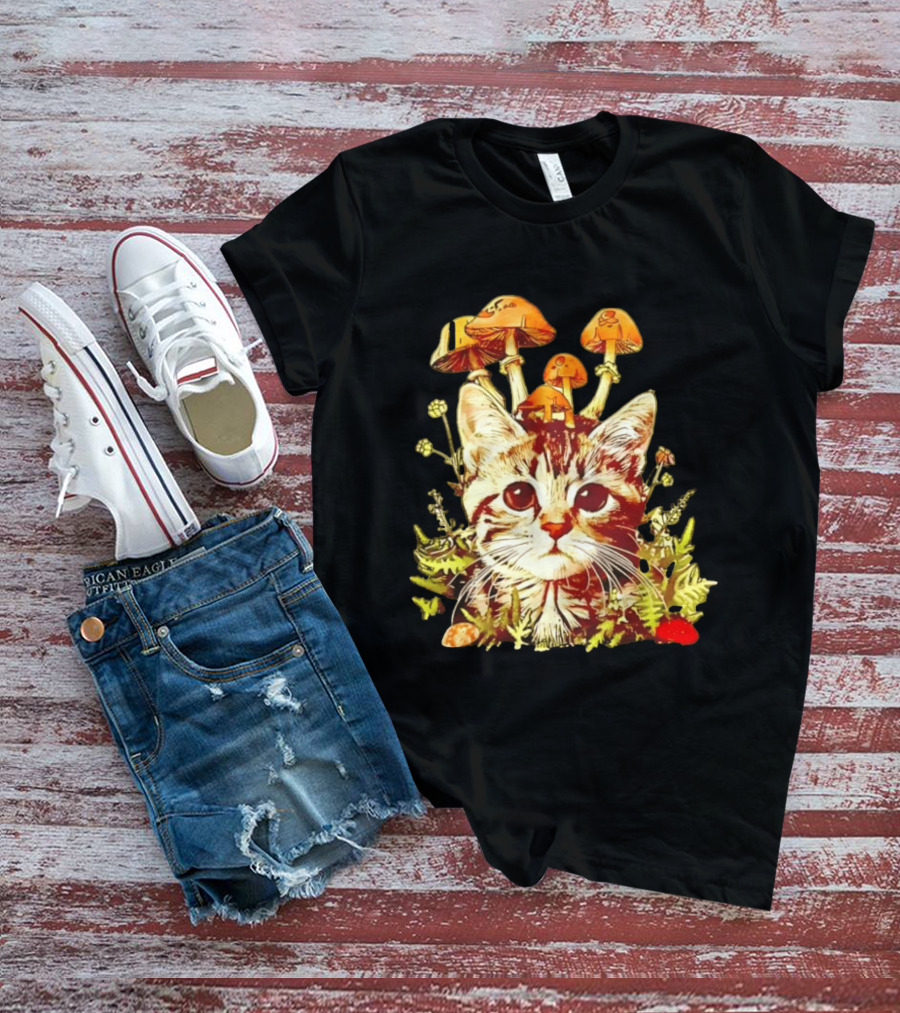 Blooming At My Own Pace Cat With Mushrooms T-Shirt