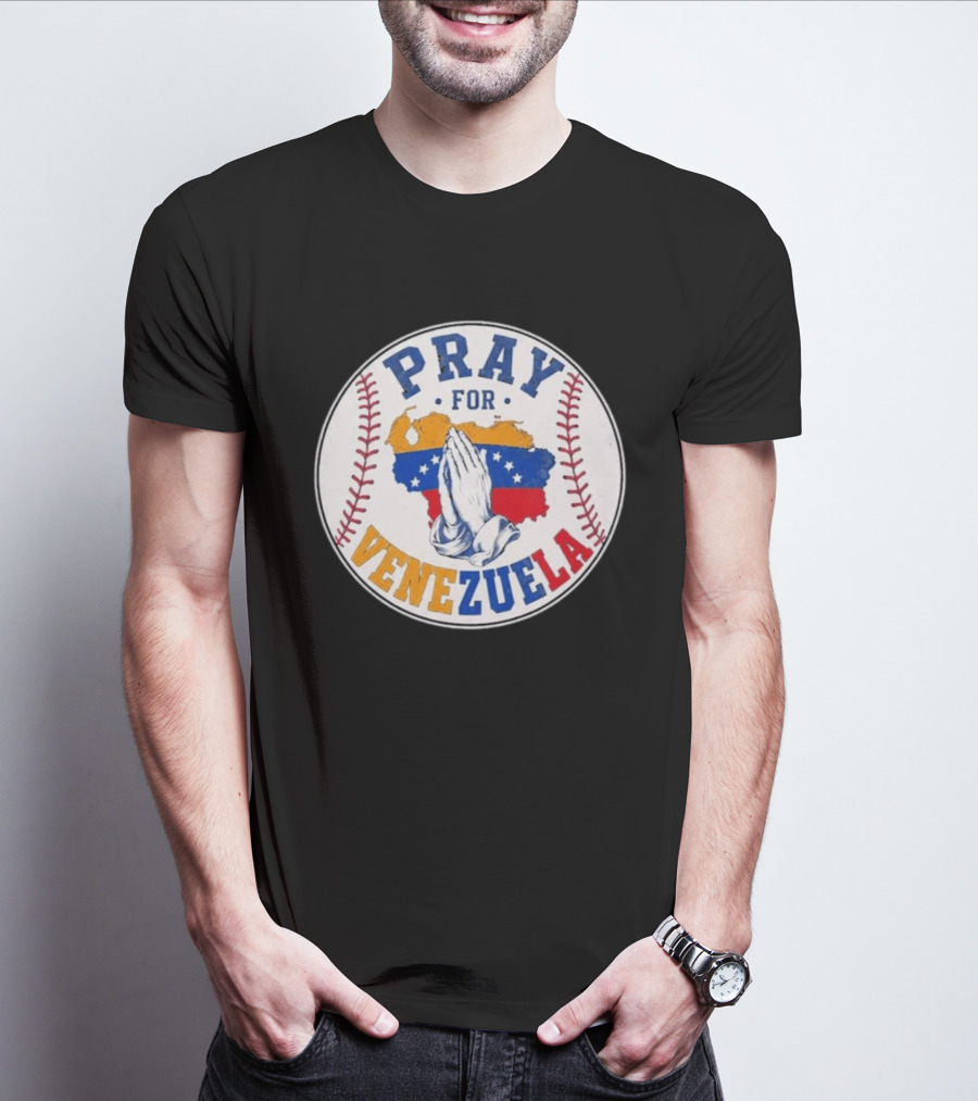 Pray For Venezuela Baseball Map Hands T-Shirt