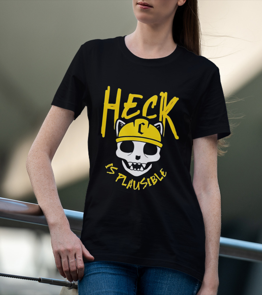 Heck Is Plausible Cat Skull Construction Helmet T-Shirt