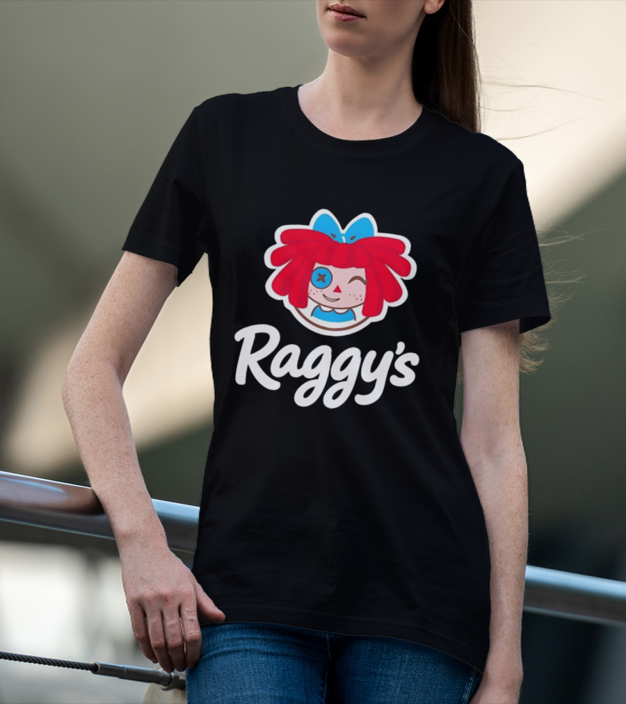 Raggy's Raggedy Ann Cartoon Character Red Hair Blue Bow T-Shirt