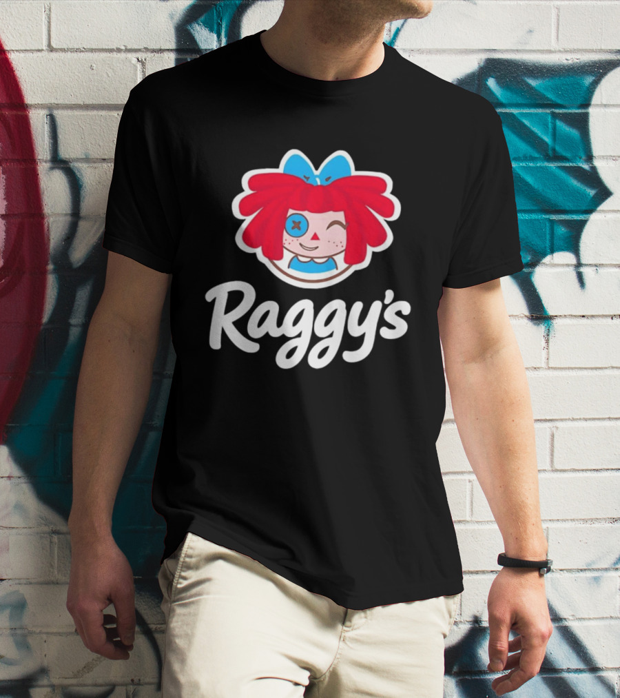 Raggy's Raggedy Ann Cartoon Character Red Hair Blue Bow T-Shirt