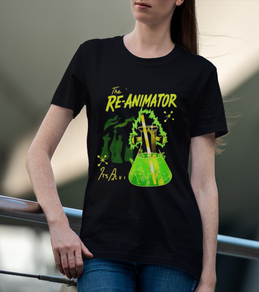 The Re Animator It's Alive Green Lab Flask Horror Film T-Shirt