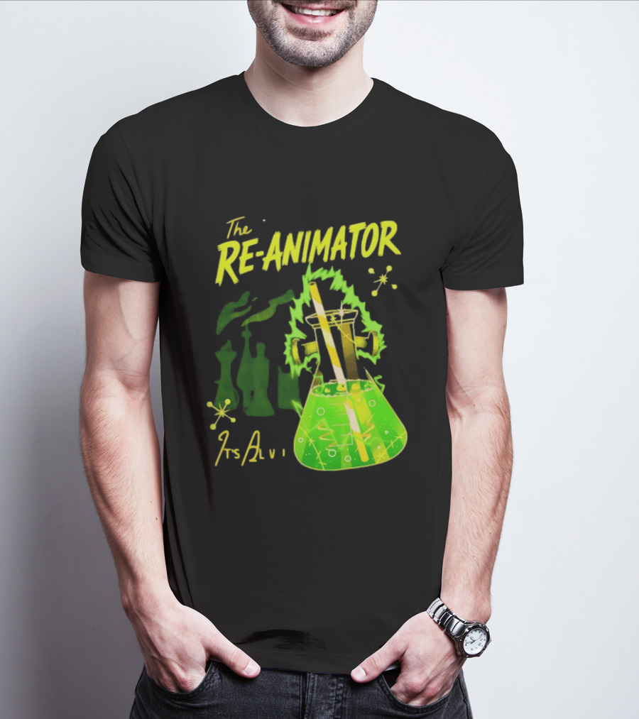 The Re Animator It's Alive Green Lab Flask Horror Film T-Shirt