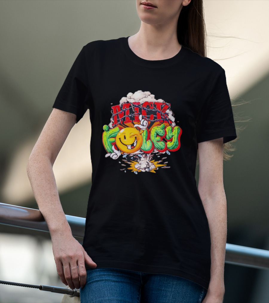 Mick Foley Cactus Smiley Face Barbed Wire Explosive Burst T-Shirt