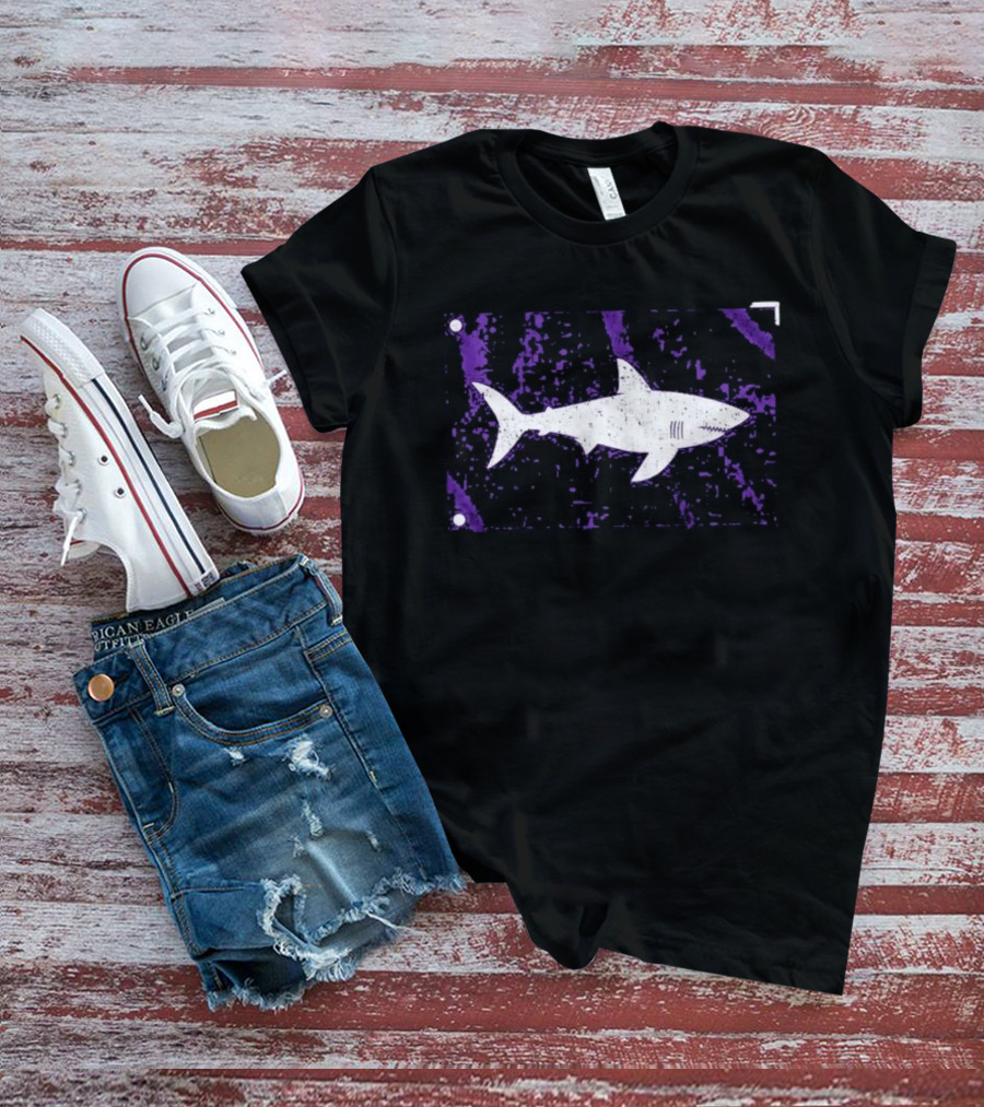 Shark Warning Flag Purple Distressed White T-Shirt