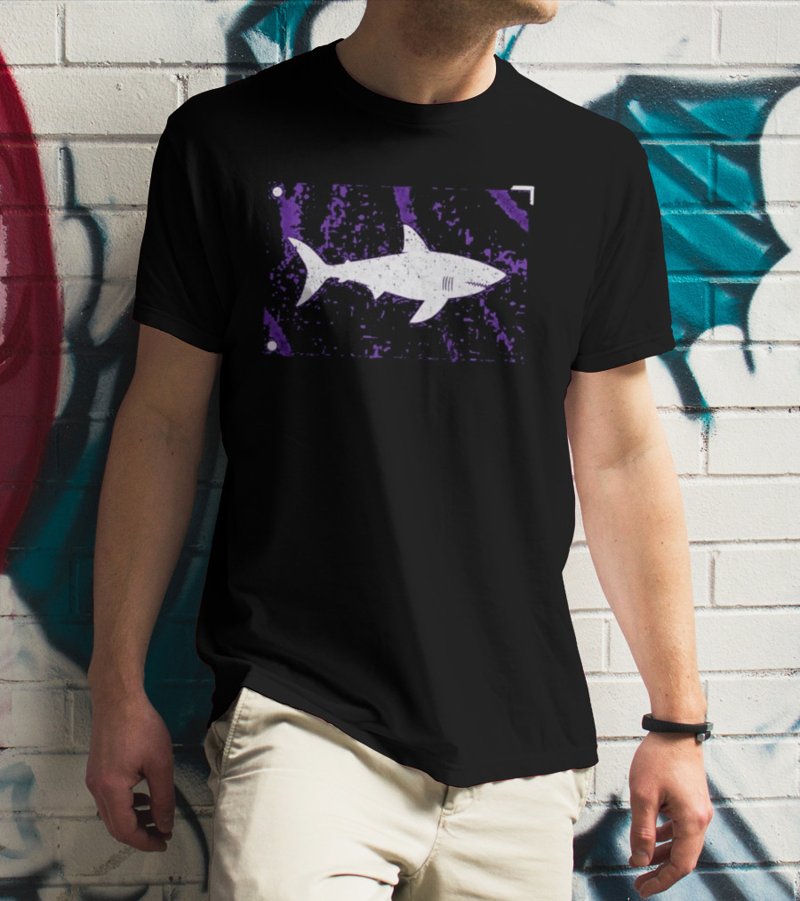 Shark Warning Flag Purple Distressed White T-Shirt