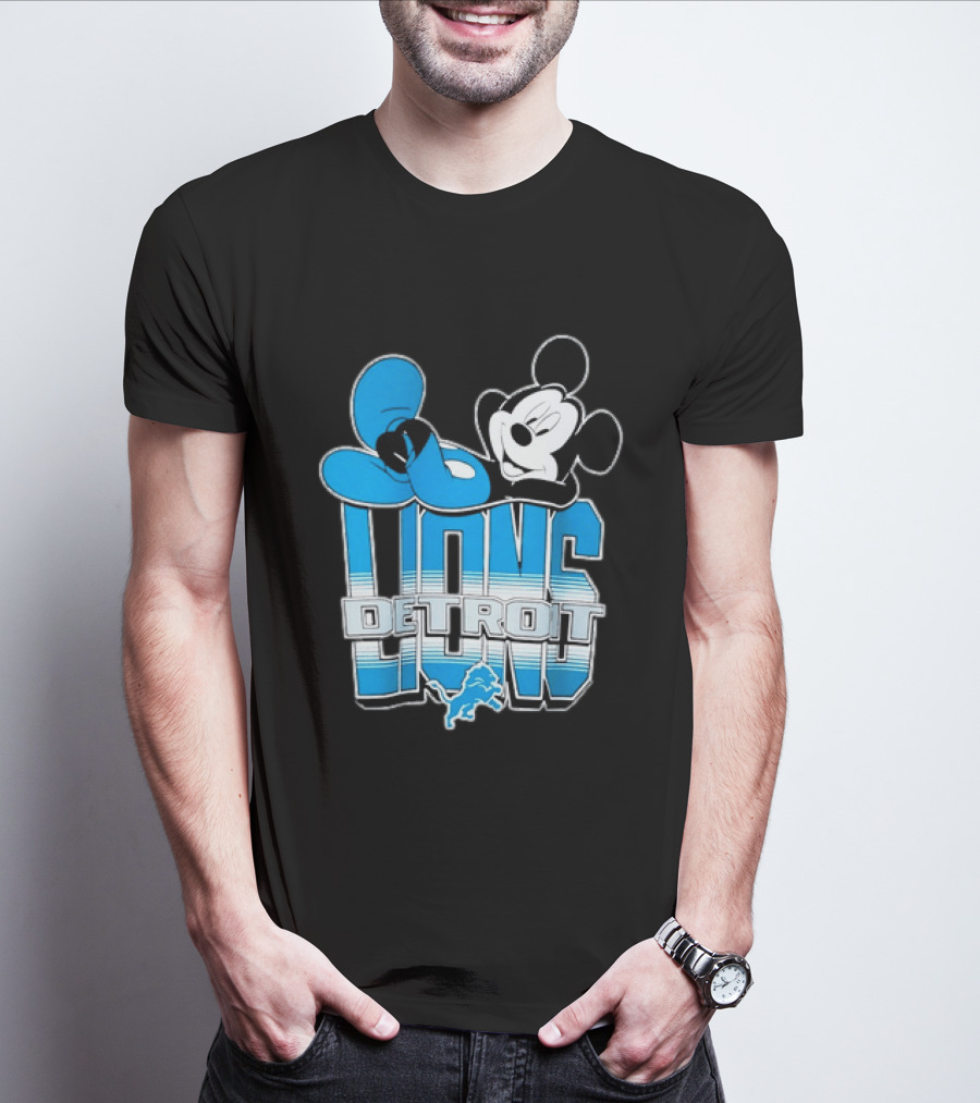 Mickey Mouse Relaxing Detroit Lions Disney Football T-Shirt