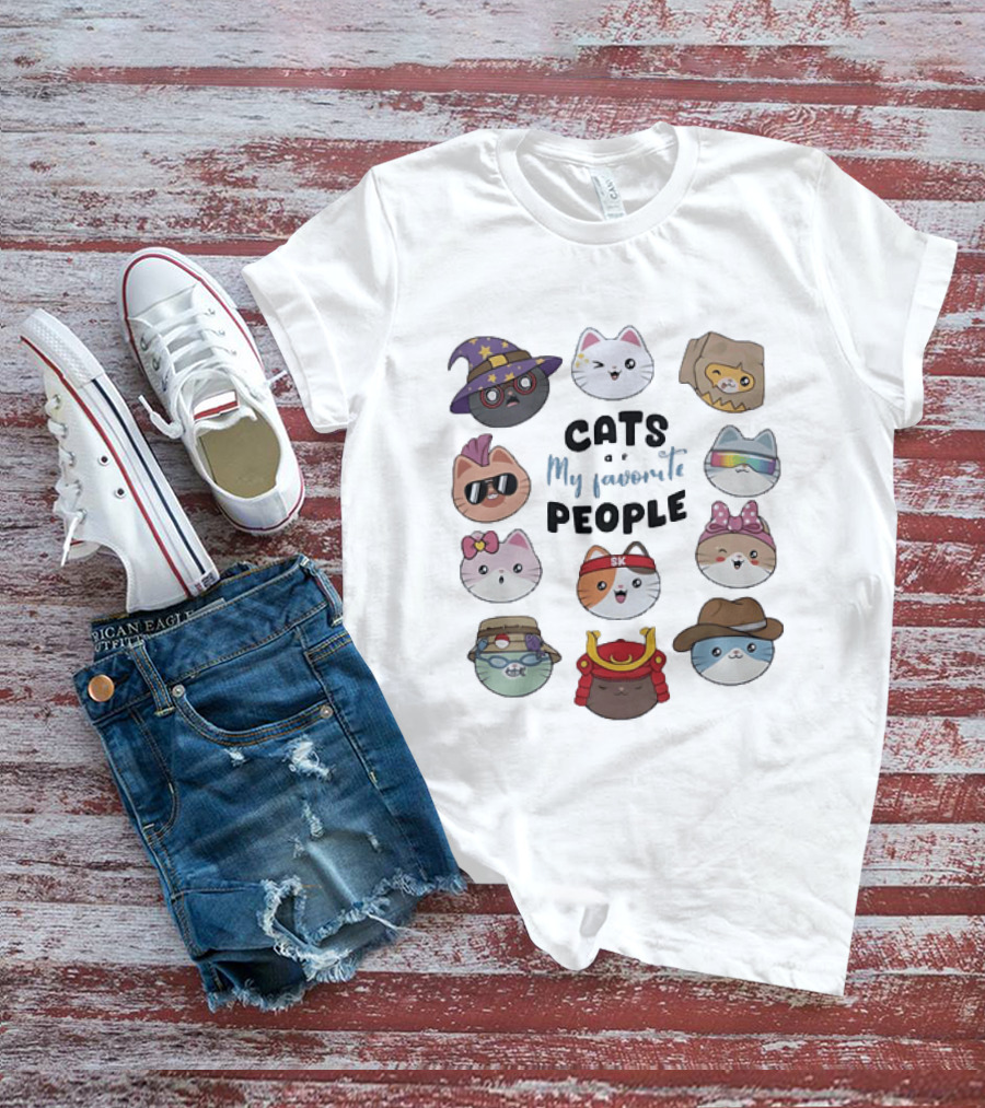 Cats Are My Favorite People Cute Wizard Ninja Cowboy Kawaii Kittens T-Shirt