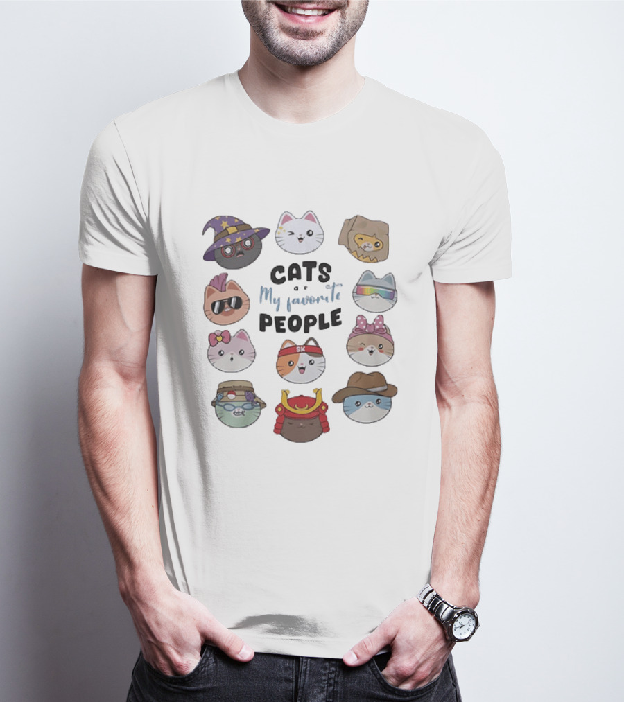 Cats Are My Favorite People Cute Wizard Ninja Cowboy Kawaii Kittens T-Shirt
