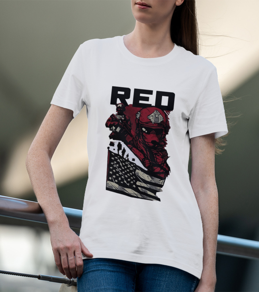 Red Military Special Forces Soldier American Flag T-Shirt