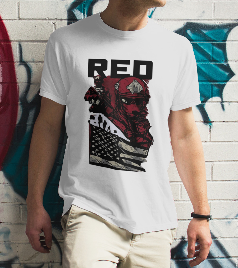 Red Military Special Forces Soldier American Flag T-Shirt
