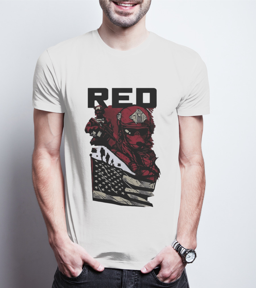Red Military Special Forces Soldier American Flag T-Shirt