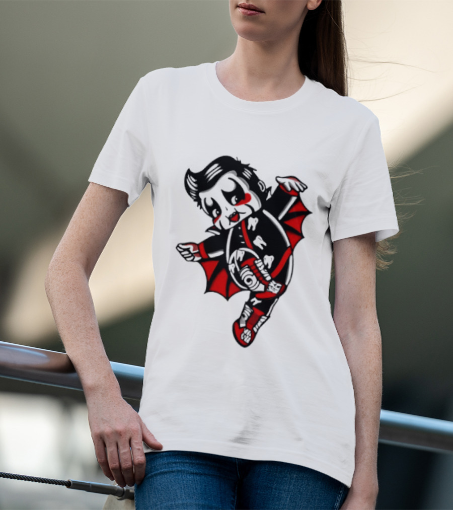 Little Vampire Kewpie Doll With Wings Teeth And Red Details T-Shirt