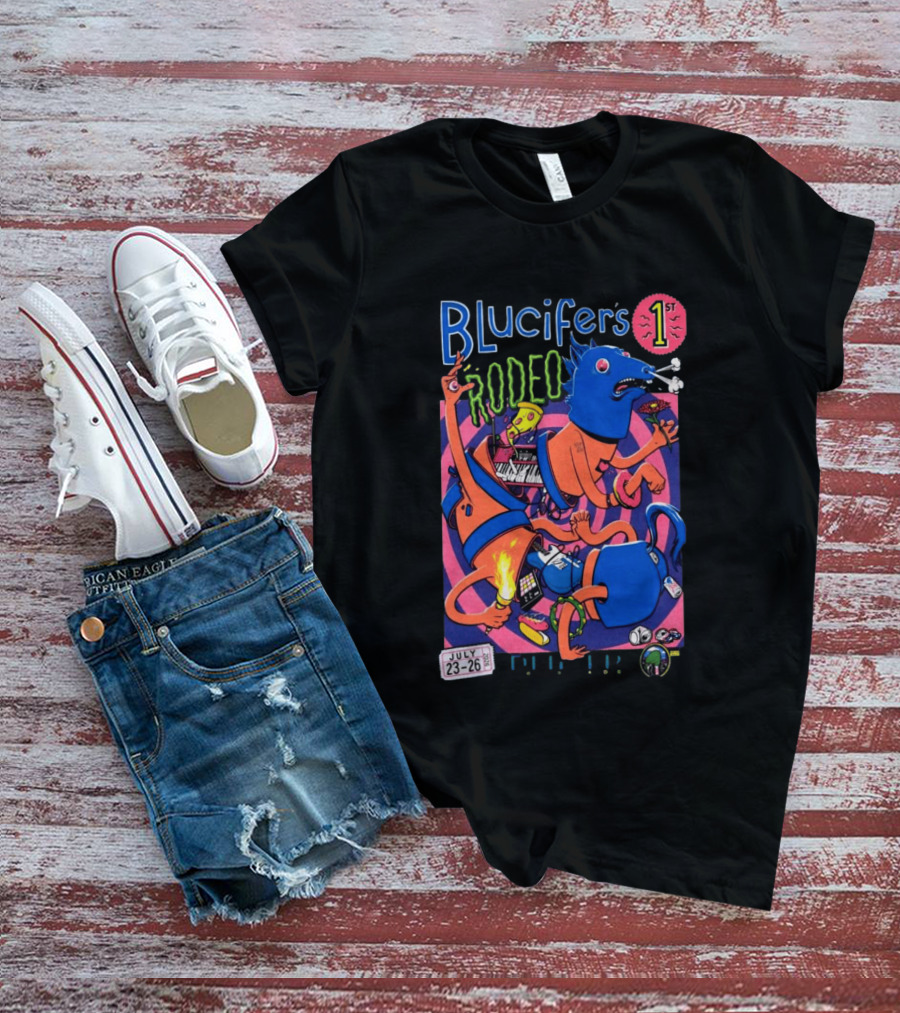 Blucifer's First Rodeo Denver CO July 23 26 2026 Colorful Cartoon T-Shirt
