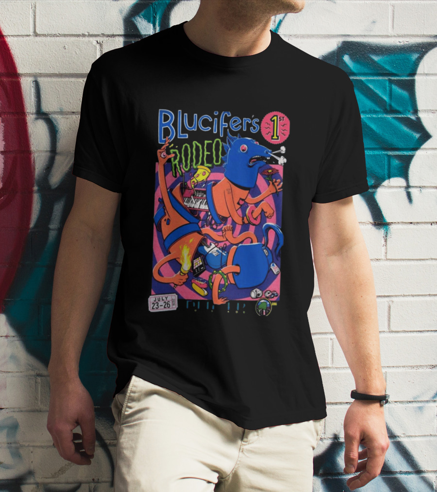 Blucifer's First Rodeo Denver CO July 23 26 2026 Colorful Cartoon T-Shirt
