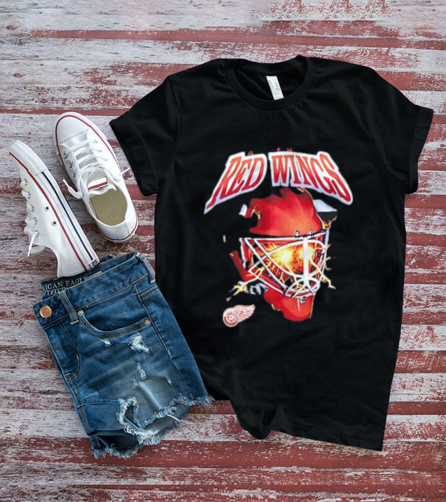 Detroit Red Wings Goalie Mask Red Lightning Burst T-Shirt