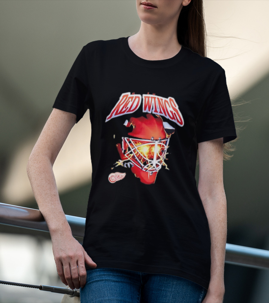 Detroit Red Wings Goalie Mask Red Lightning Burst T-Shirt