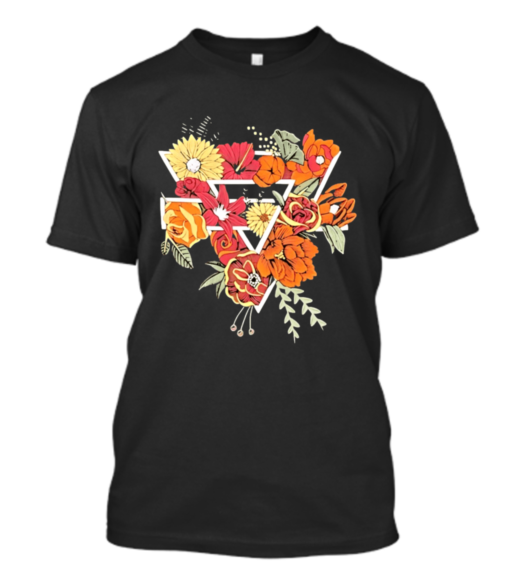 Floral Geometric Triangle Botanical Flowers Garden Blossom T-Shirt