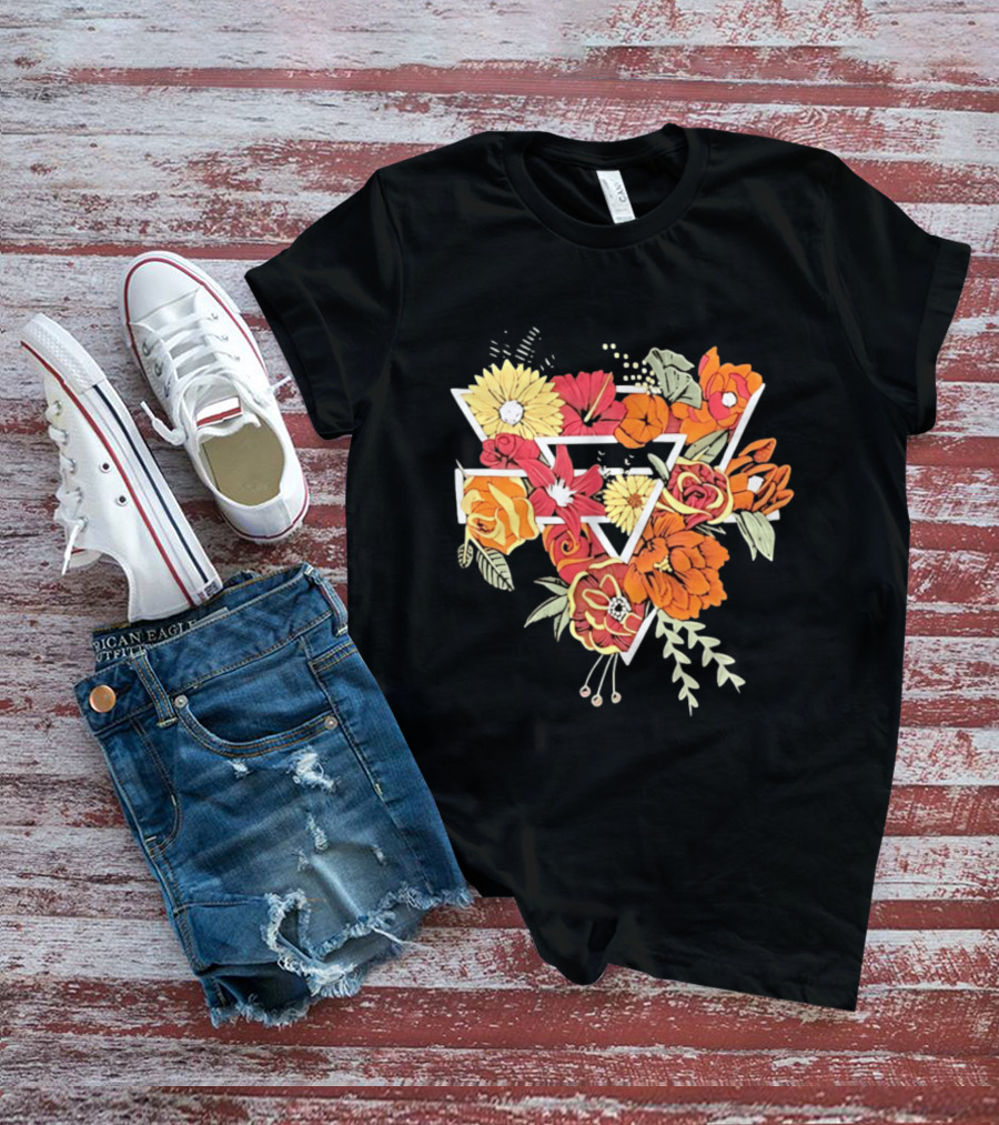 Floral Geometric Triangle Botanical Flowers Garden Blossom T-Shirt