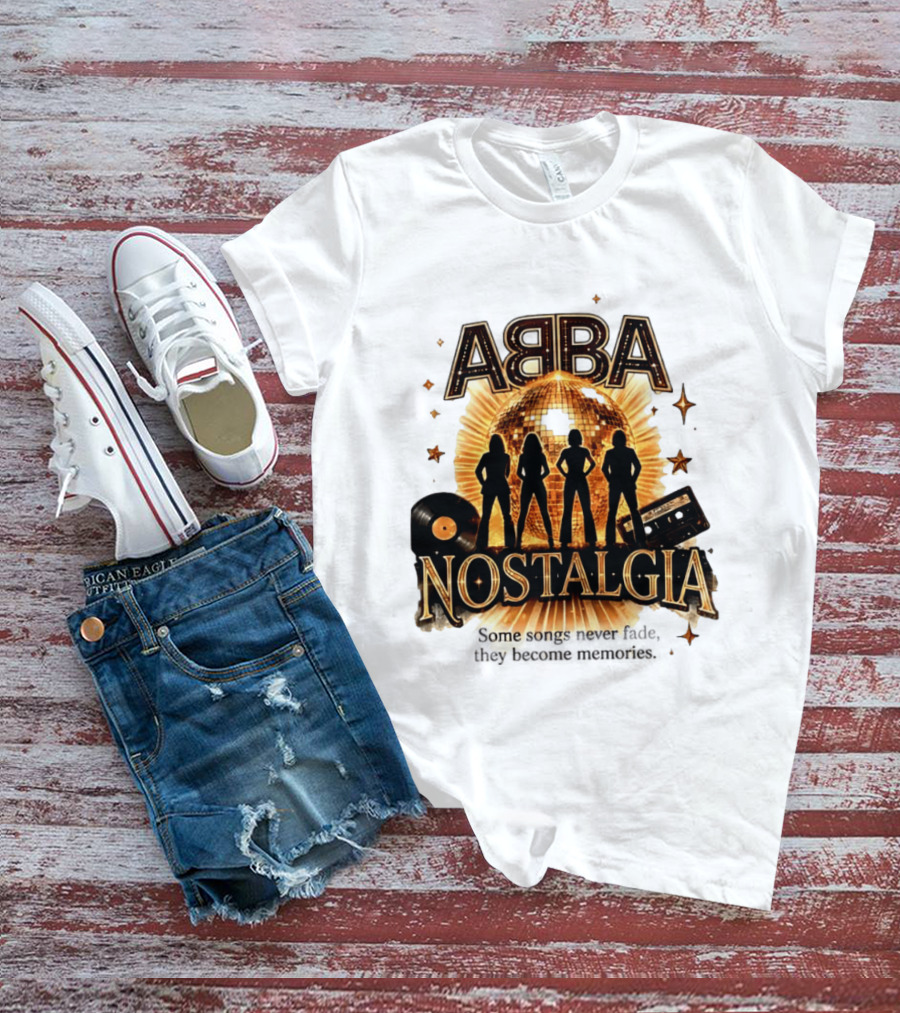 ABBA Nostalgia Some Songs Never Fade Memories Disco Vinyl Cassette T-Shirt