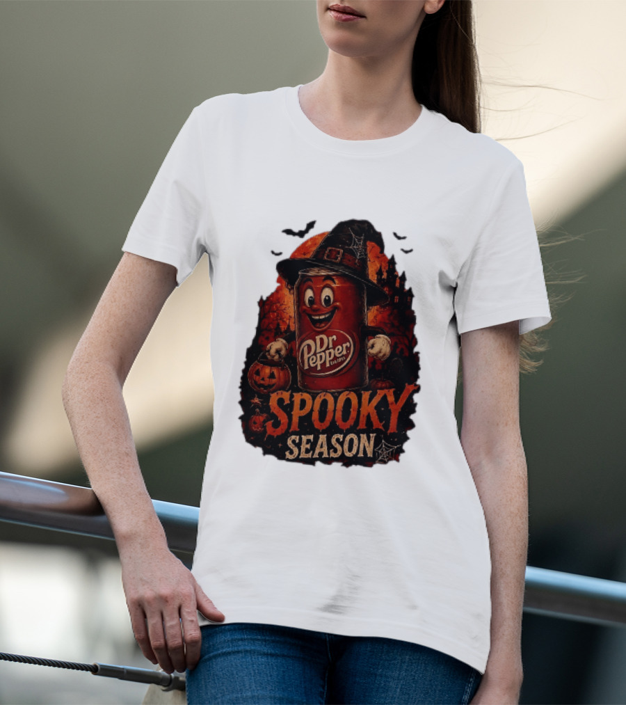 Dr Pepper Halloween Witch Can Spooky Season With Jack O' Lantern And Bats T-Shirt